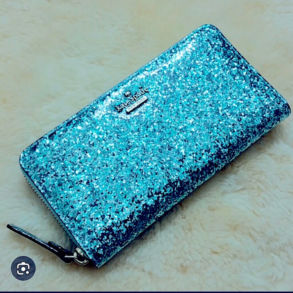 Kate Spade Lacey Baby Blue Glitter Bug Wallet in box